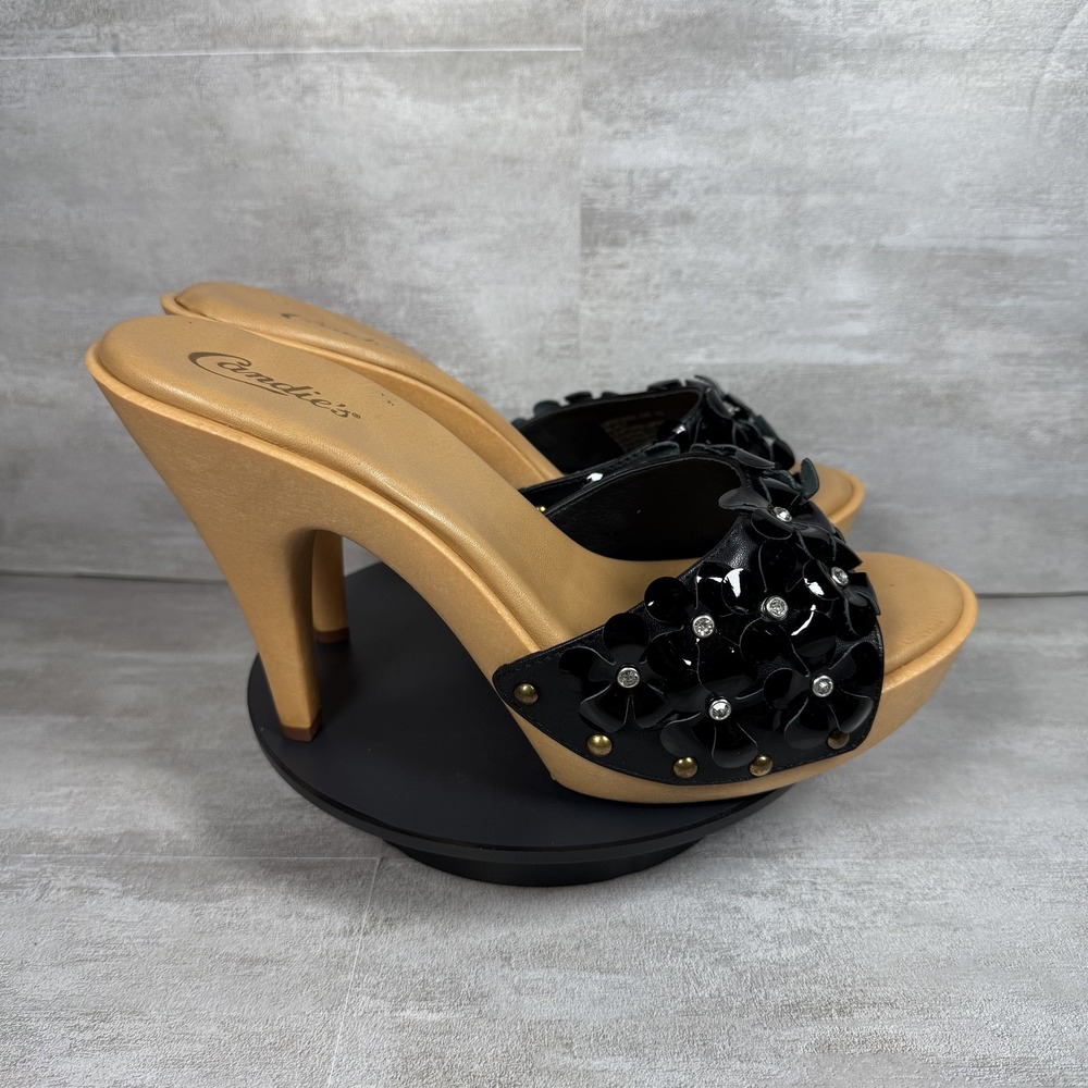 Candie's Black and Gold Floral Embellished Platform Heels